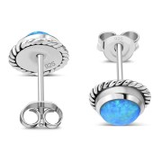 Round Synthetic Opal Stud Silver Earrings, e337
